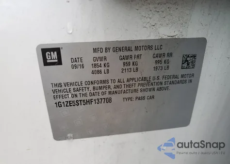 2017 Chevrolet Malibu Lt из США, поврежденный, VIN 1G1ZE5ST5HF137708